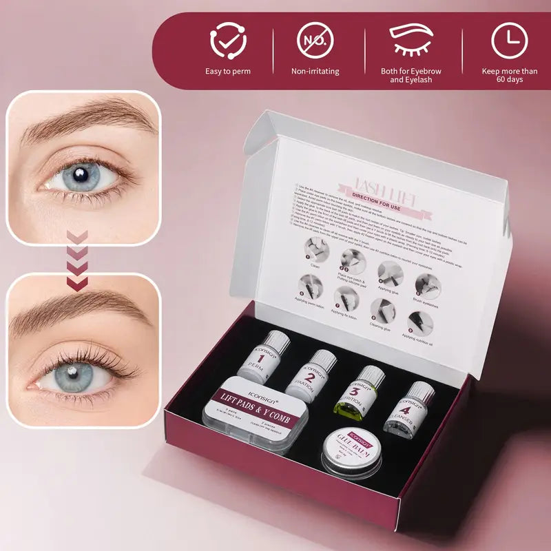 [Long-Lasting Lash & Brow Lift Kit] ICONSIGN 6-8 Weeks Long-Lasting Plant Extract Lift Kit - Lash & Brow Lamination, Eyelash Curling & Lifting Perm Set for All Skin Types